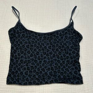 Tilly’s Cheetah Womens Crop Cami w/ Criss Cross Back  | Color is grey/black/blue